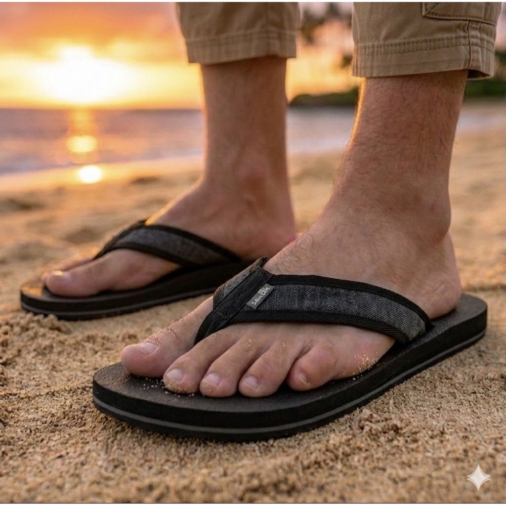 Sanuk Ziggy ST Mesh Flip Flops Mens 12 Black 1127191 Soft Top Sandals **NEW**
